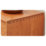 Elegant Natural Cherry Wood TV Cabinet with Zelkova Wood Shelving and Glass Doors fcp-1310