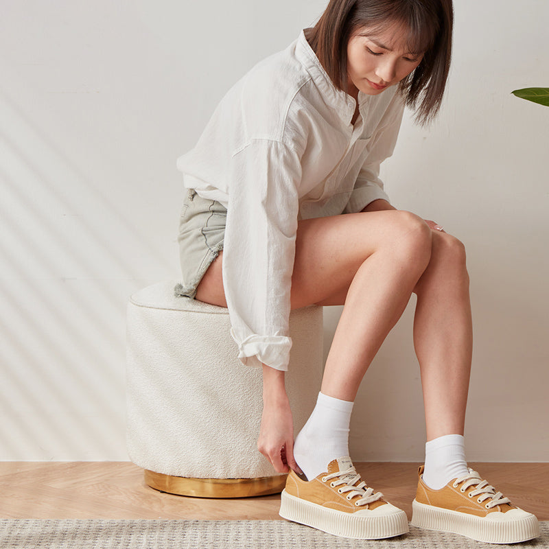 Chic Light Gray Cotton-Linen & Beige Brown Faux Leather Stool - Cozy White Sheep Boa & Pink Cotton-Linen Seat fcp-1313