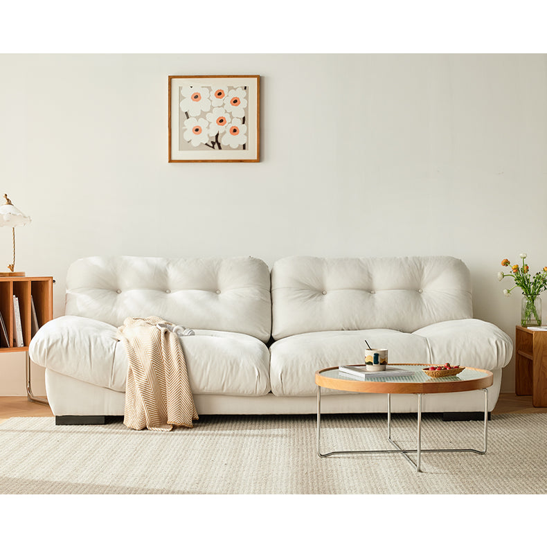 Luxury Beige Sofa with Pine Wood Frame & Goose Down Cushions - High Comfort Faux Leather and Cotton Finish fcp-1319