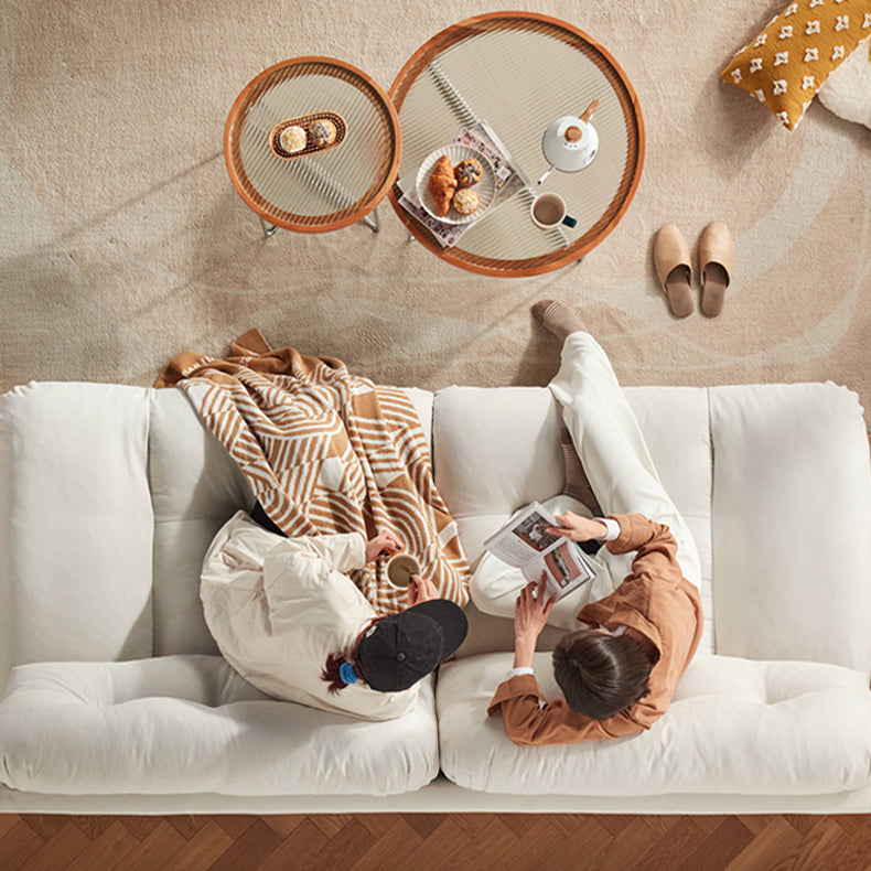 Luxury Beige Sofa with Pine Wood Frame & Goose Down Cushions - High Comfort Faux Leather and Cotton Finish fcp-1319