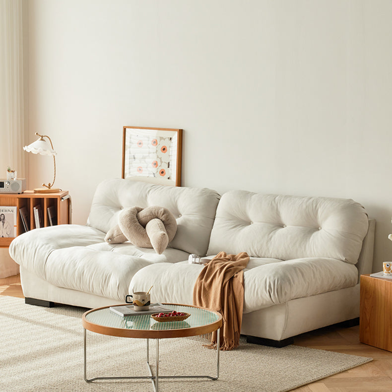 Luxury Beige Sofa with Pine Wood Frame & Goose Down Cushions - High Comfort Faux Leather and Cotton Finish fcp-1319