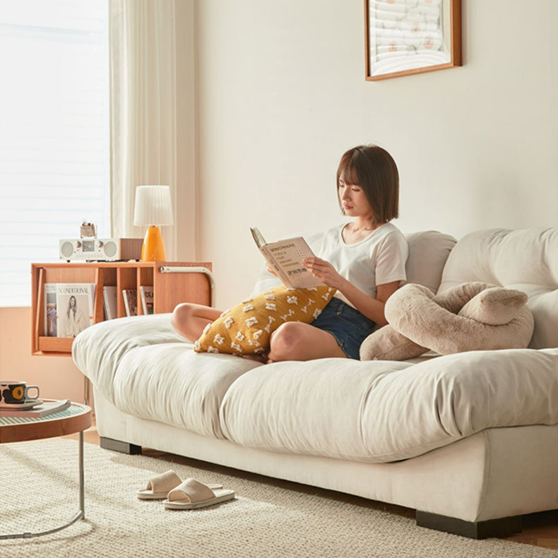 Luxury Beige Sofa with Pine Wood Frame & Goose Down Cushions - High Comfort Faux Leather and Cotton Finish fcp-1319