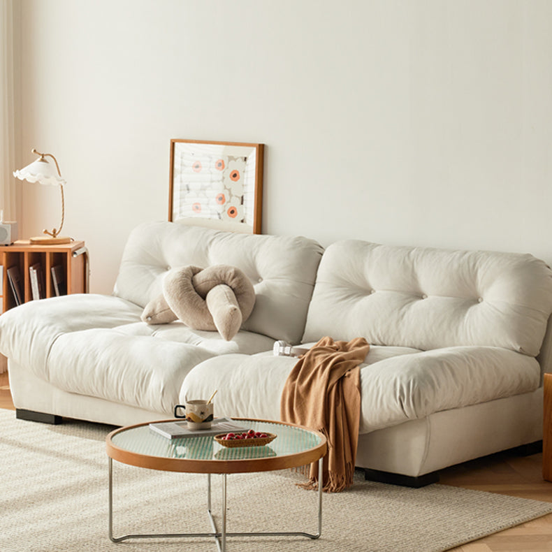 Luxury Beige Sofa with Pine Wood Frame & Goose Down Cushions - High Comfort Faux Leather and Cotton Finish fcp-1319