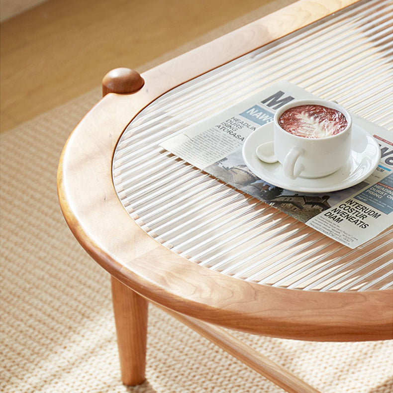 Elegant Natural Cherry Wood and Rattan Tea Table - Handcrafted Accent Furniture fcp-1320