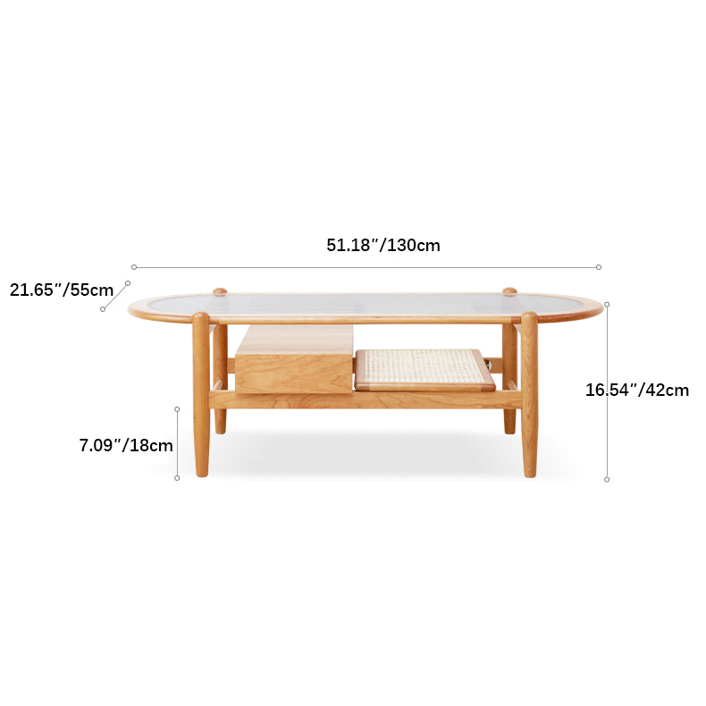 Elegant Natural Cherry Wood and Rattan Tea Table - Handcrafted Accent Furniture fcp-1320