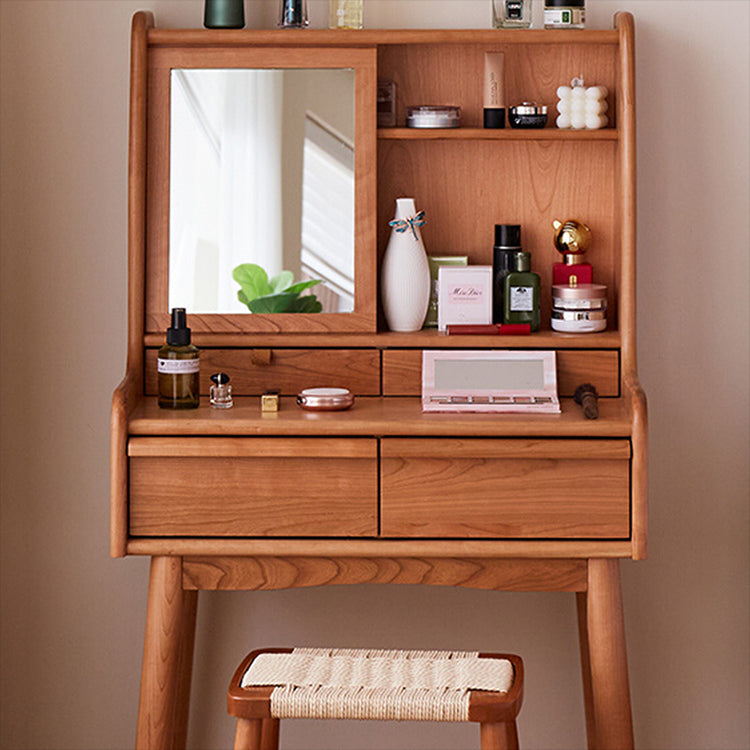 Elegant Natural Cherry Wood Makeup Table with Glass Top fcp-1321