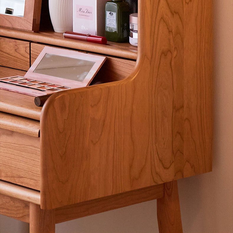 Elegant Natural Cherry Wood Makeup Table with Glass Top fcp-1321