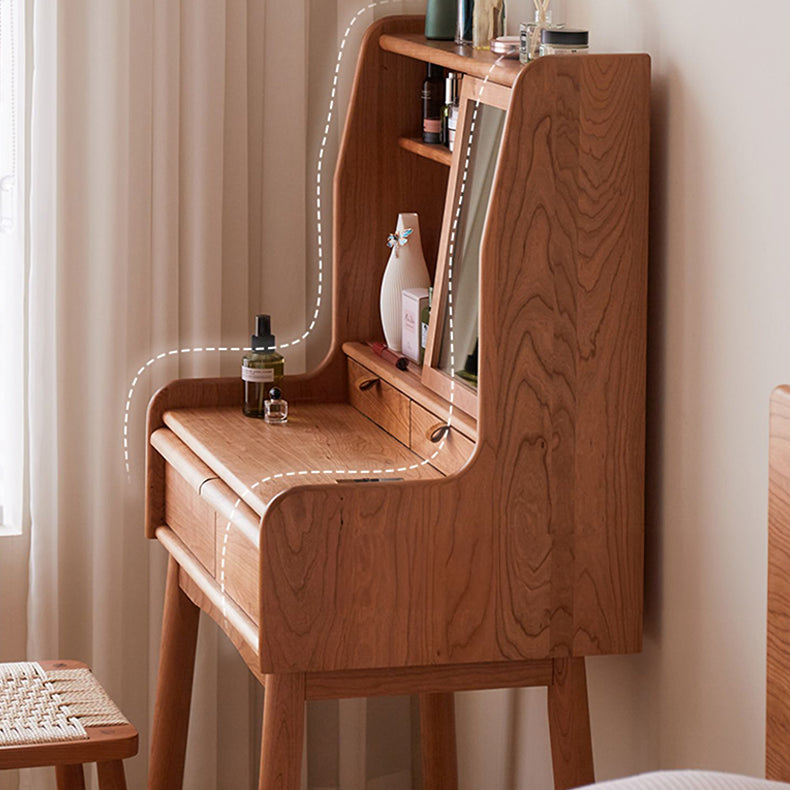 Elegant Natural Cherry Wood Makeup Table with Glass Top fcp-1321