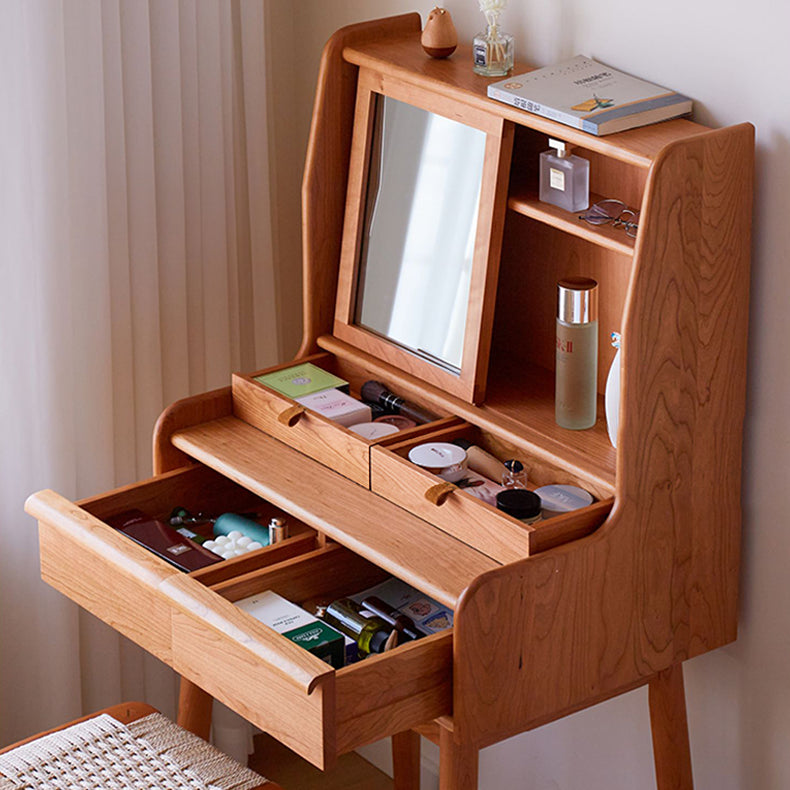 Elegant Natural Cherry Wood Makeup Table with Glass Top fcp-1321