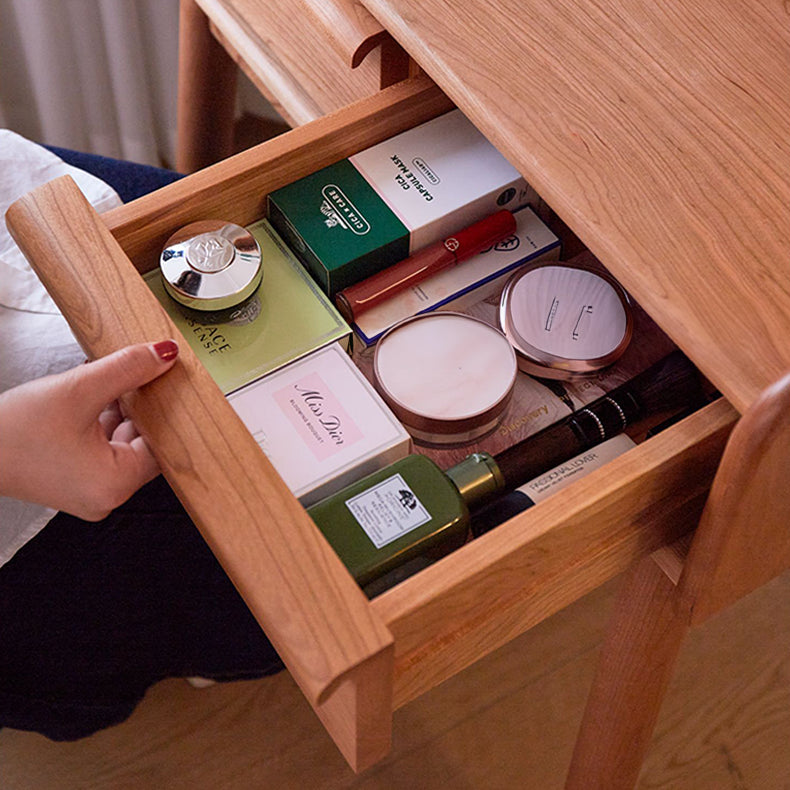 Elegant Natural Cherry Wood Makeup Table with Glass Top fcp-1321