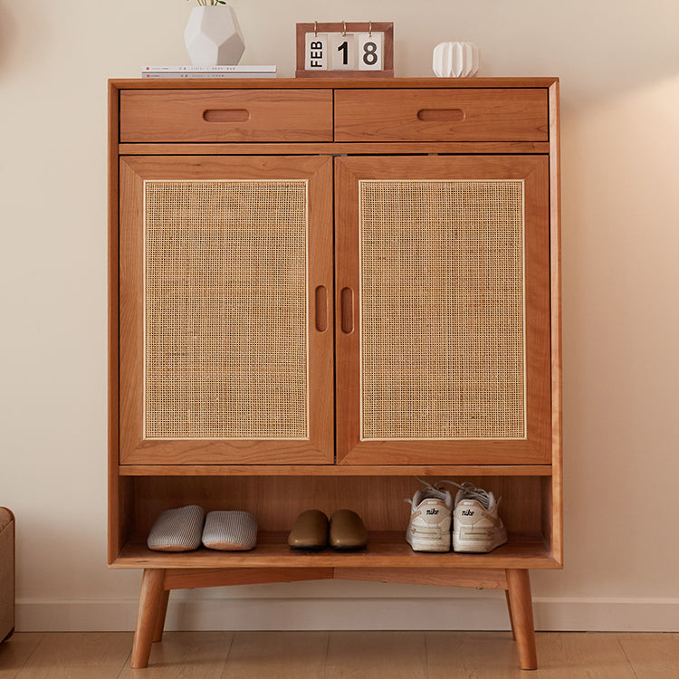 Elegant Natural Cherry Wood Cabinet with Rattan Inlays - Perfect for Stylish Living Spaces fcp-1323