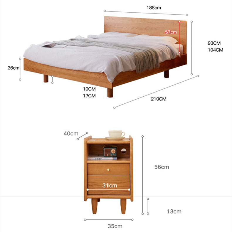 Luxury Bed Frame in Natural Cherry and Zelkova Wood - Elegant and Durable Design for Your Bedroom fcp-1324