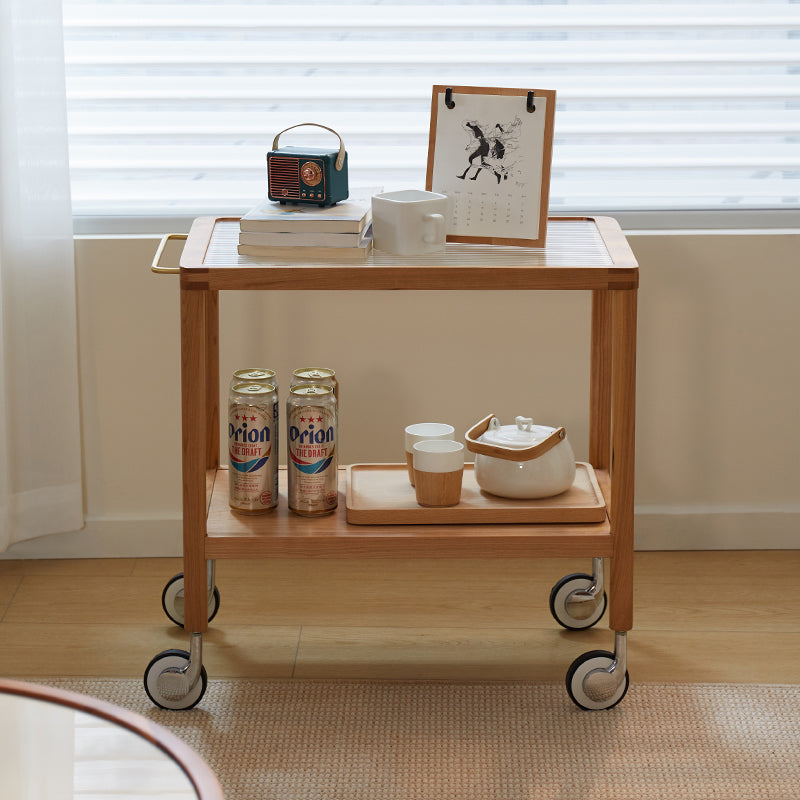 Elegant Natural Cherry Wood Tea Table with Glass Top - Perfect for Living Room Decor fcp-1326