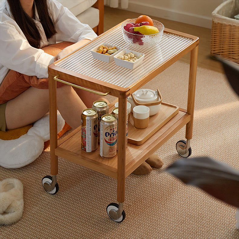 Elegant Natural Cherry Wood Tea Table with Glass Top - Perfect for Living Room Decor fcp-1326