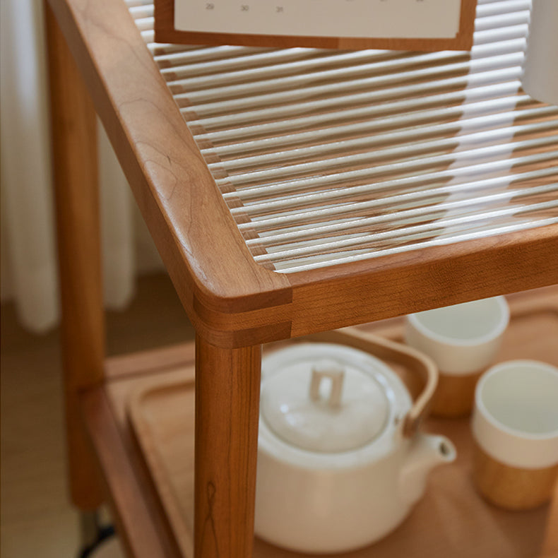 Elegant Natural Cherry Wood Tea Table with Glass Top - Perfect for Living Room Decor fcp-1326