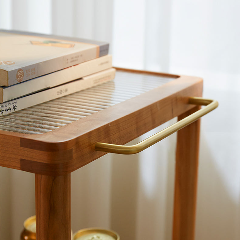 Elegant Natural Cherry Wood Tea Table with Glass Top - Perfect for Living Room Decor fcp-1326