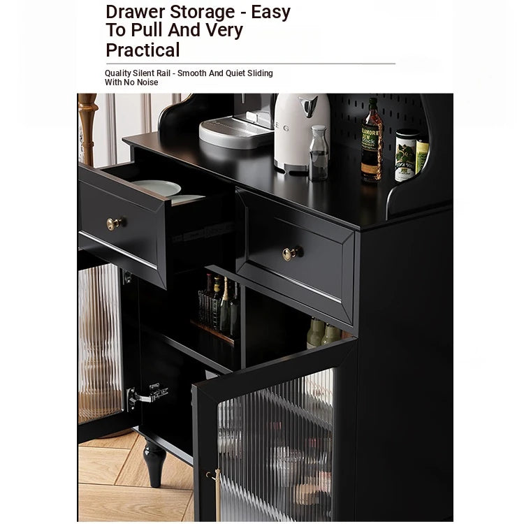 Elegant Black Multi-Layer Board and Glass Cabinet – Stylish Storage Solution for Home and Kitchen fcr-4814