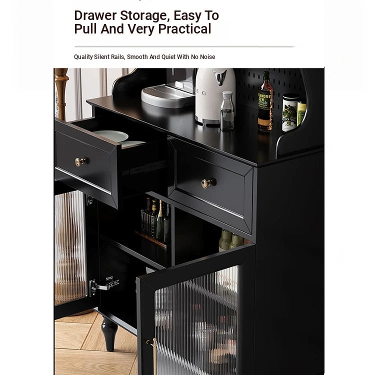 Elegant Black Multi-Layer Board and Glass Cabinet – Stylish Storage Solution for Home and Kitchen fcr-4814