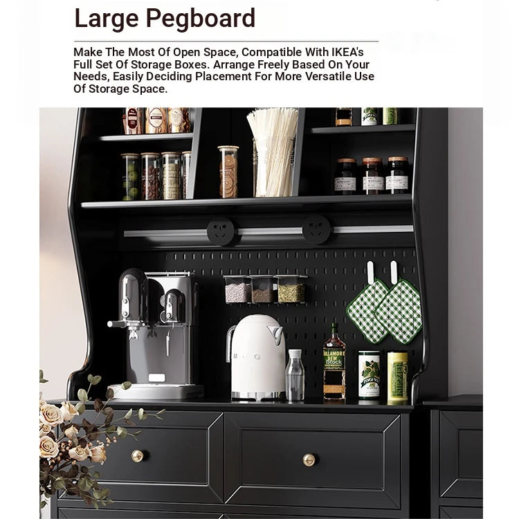 Elegant Black Multi-Layer Board and Glass Cabinet – Stylish Storage Solution for Home and Kitchen fcr-4814