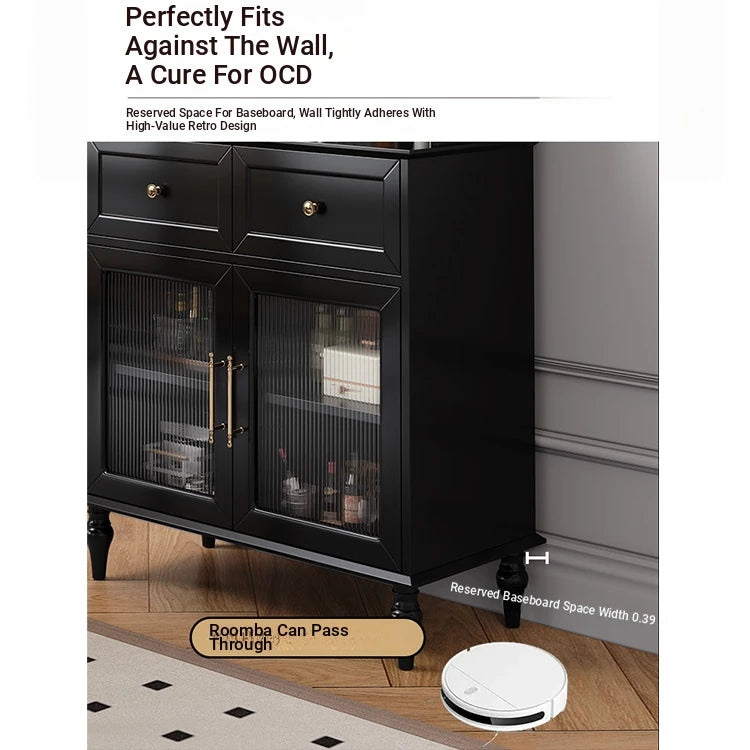 Elegant Black Multi-Layer Board and Glass Cabinet – Stylish Storage Solution for Home and Kitchen fcr-4814