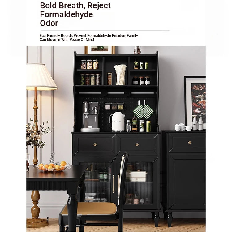 Elegant Black Multi-Layer Board and Glass Cabinet – Stylish Storage Solution for Home and Kitchen fcr-4814