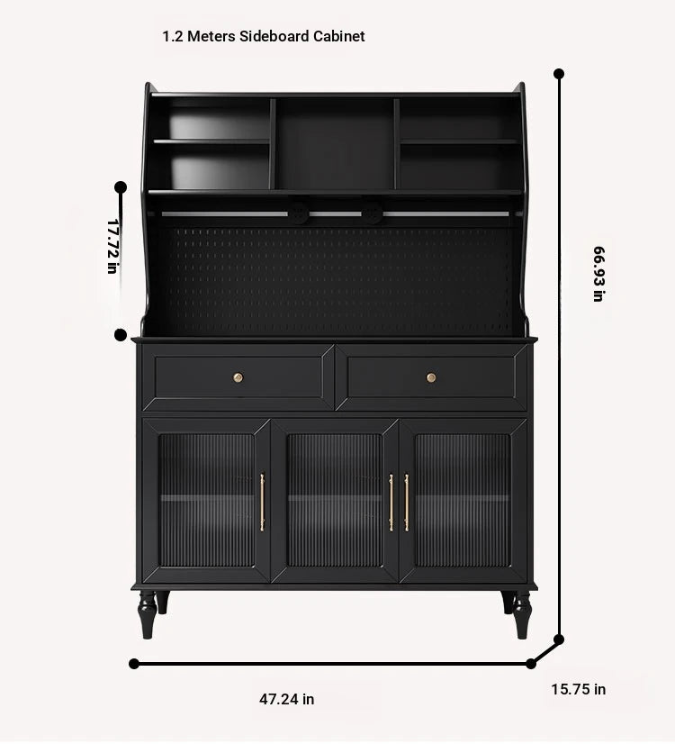 Elegant Black Multi-Layer Board and Glass Cabinet – Stylish Storage Solution for Home and Kitchen fcr-4814