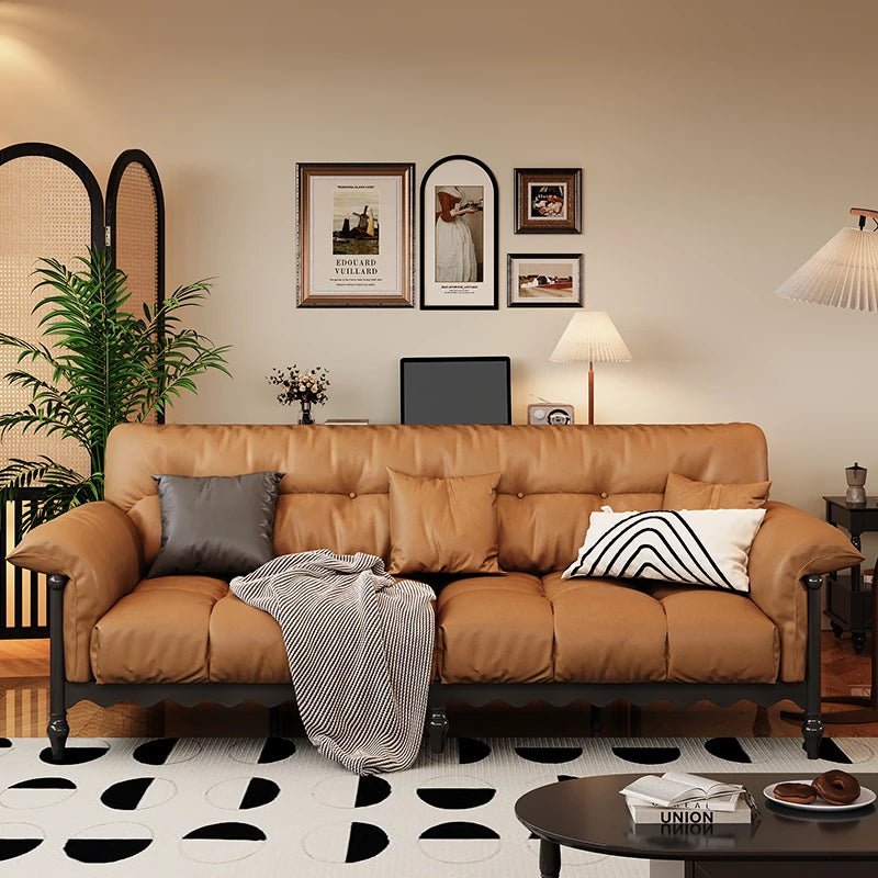 Stylish Cowhide Leather Sofa with Ash Wood Frame – Perfect for Modern Living Rooms fcr-4815