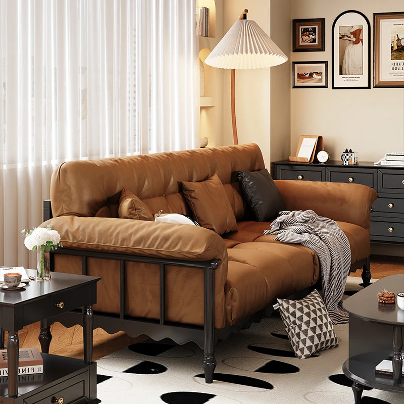 Stylish Cowhide Leather Sofa with Ash Wood Frame – Perfect for Modern Living Rooms fcr-4815