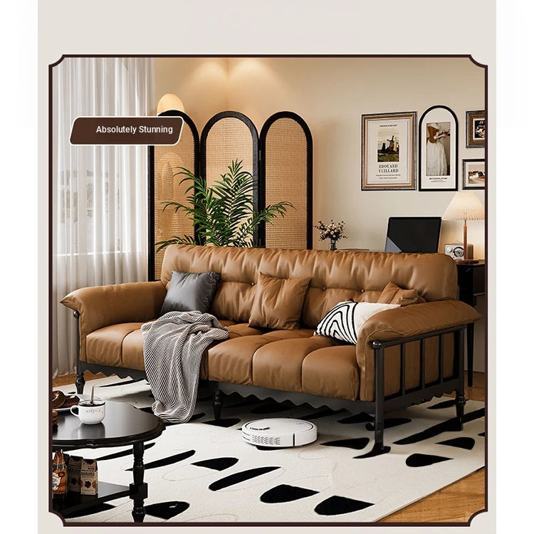 Stylish Cowhide Leather Sofa with Ash Wood Frame – Perfect for Modern Living Rooms fcr-4815
