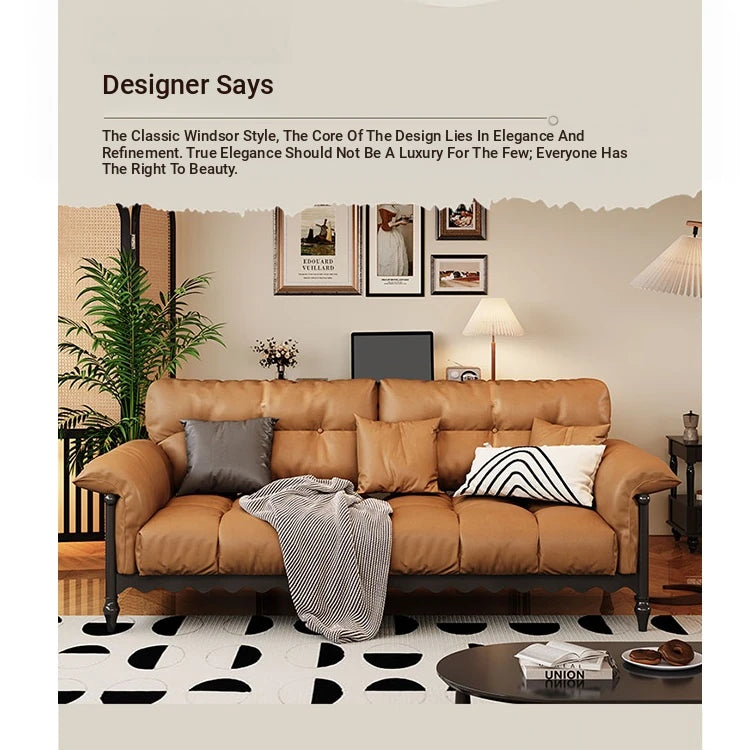 Stylish Cowhide Leather Sofa with Ash Wood Frame – Perfect for Modern Living Rooms fcr-4815