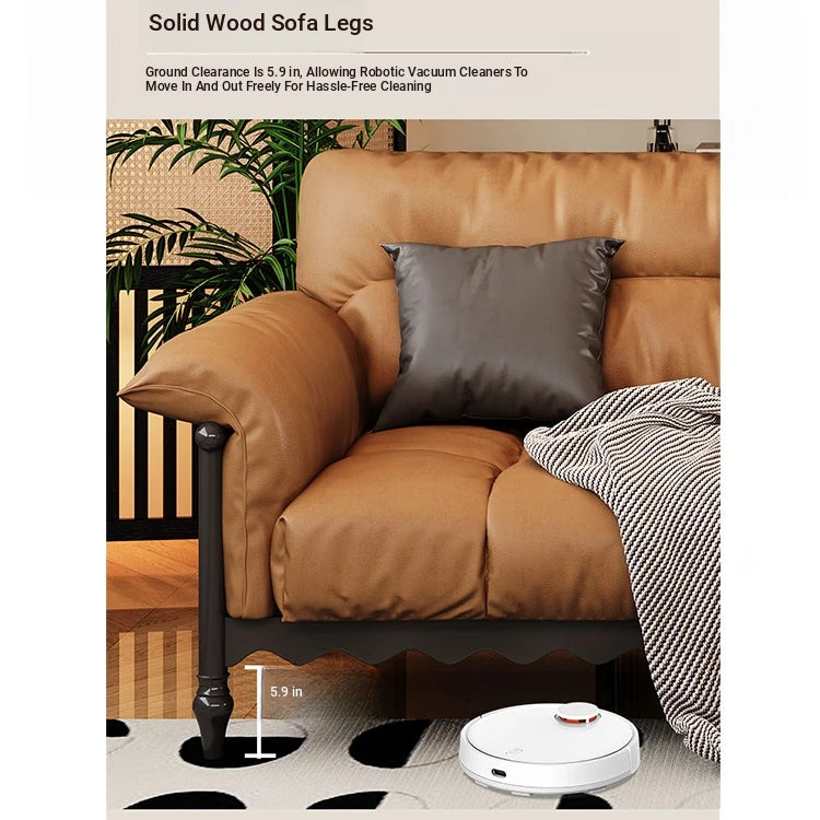 Stylish Cowhide Leather Sofa with Ash Wood Frame – Perfect for Modern Living Rooms fcr-4815