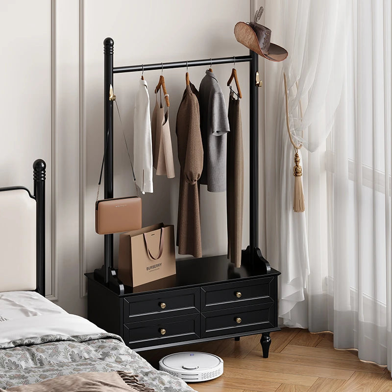 Stylish Multi-Layer Storage Rack with Hanging Bar & Drawers - Perfect for Organizing Clothes and Accessories fcr-4818