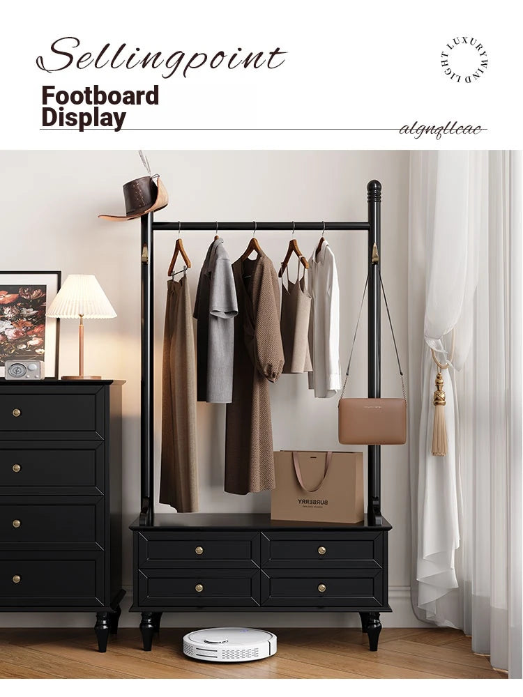 Stylish Multi-Layer Storage Rack with Hanging Bar & Drawers - Perfect for Organizing Clothes and Accessories fcr-4818