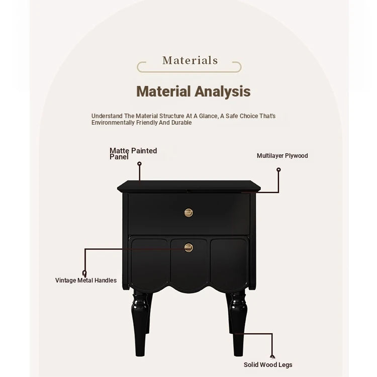 Elegant Black Bedside Cupboard with Multi-Layer Board and Stylish Design - Perfect for Modern Bedrooms fcr-4819