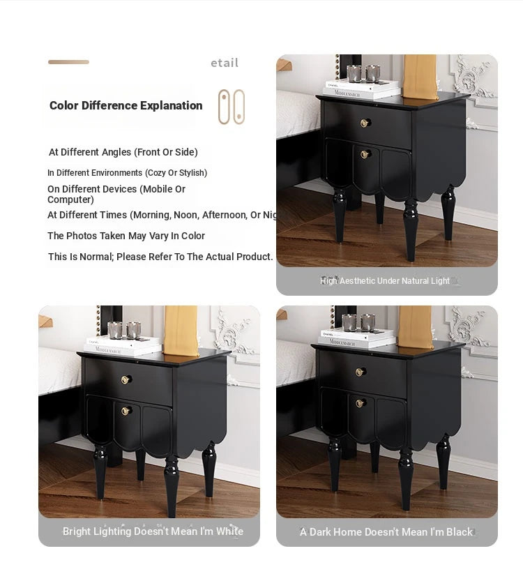 Elegant Black Bedside Cupboard with Multi-Layer Board and Stylish Design - Perfect for Modern Bedrooms fcr-4819