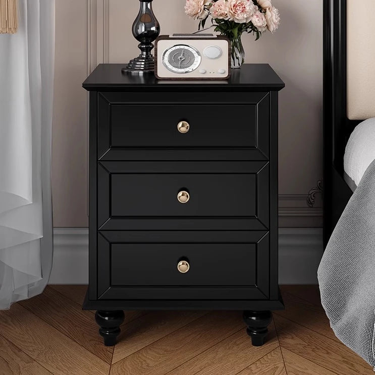 Stylish Black Bedside Cupboard with 3 Drawers - Multi-Layer Board Nightstand for Bedroom Storage fcr-4821
