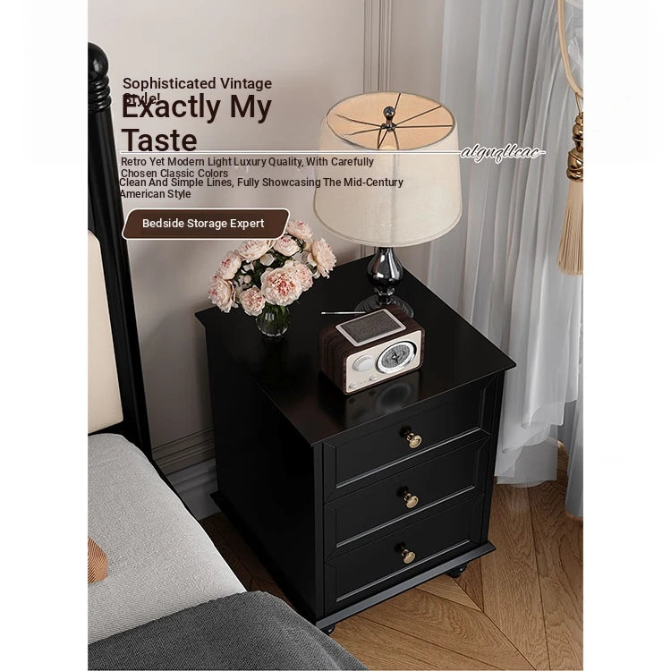 Stylish Black Bedside Cupboard with 3 Drawers - Multi-Layer Board Nightstand for Bedroom Storage fcr-4821
