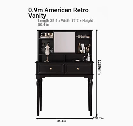 Elegant Black Makeup Table with Multi-Layer Board and Glass - Stylish Vanity Set for Your Beauty Routine fcr-4824