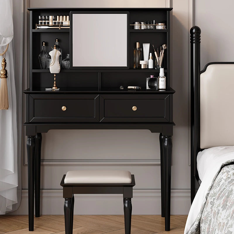 Elegant Black Makeup Table with Multi-Layer Board and Glass - Stylish Vanity Set for Your Beauty Routine fcr-4824