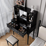 Elegant Black Makeup Table with Multi-Layer Board and Glass - Stylish Vanity Set for Your Beauty Routine fcr-4824