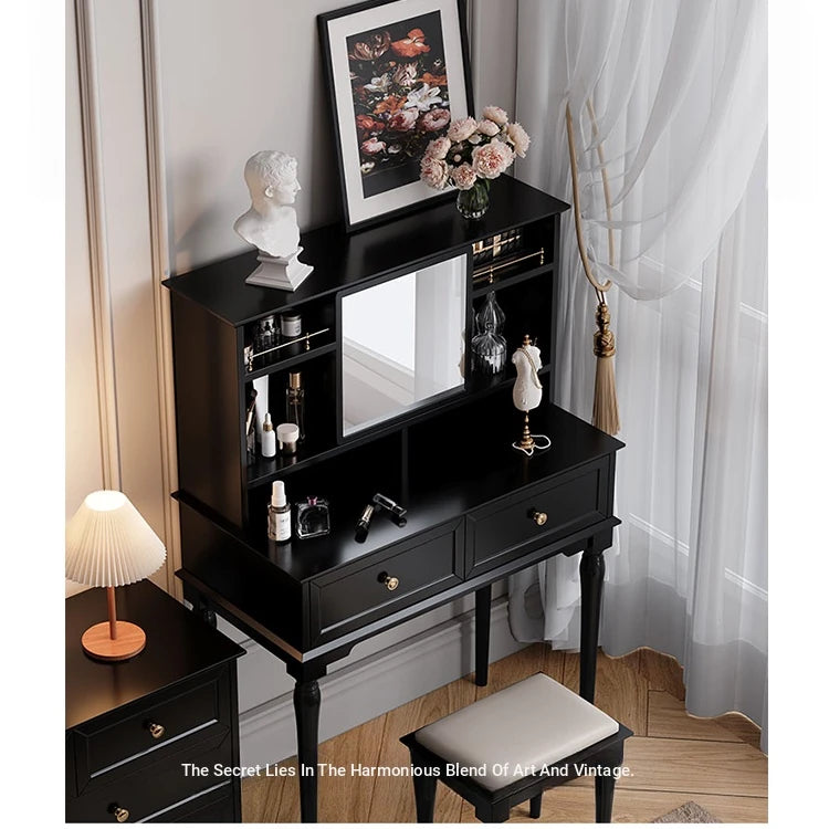 Elegant Black Makeup Table with Multi-Layer Board and Glass - Stylish Vanity Set for Your Beauty Routine fcr-4824