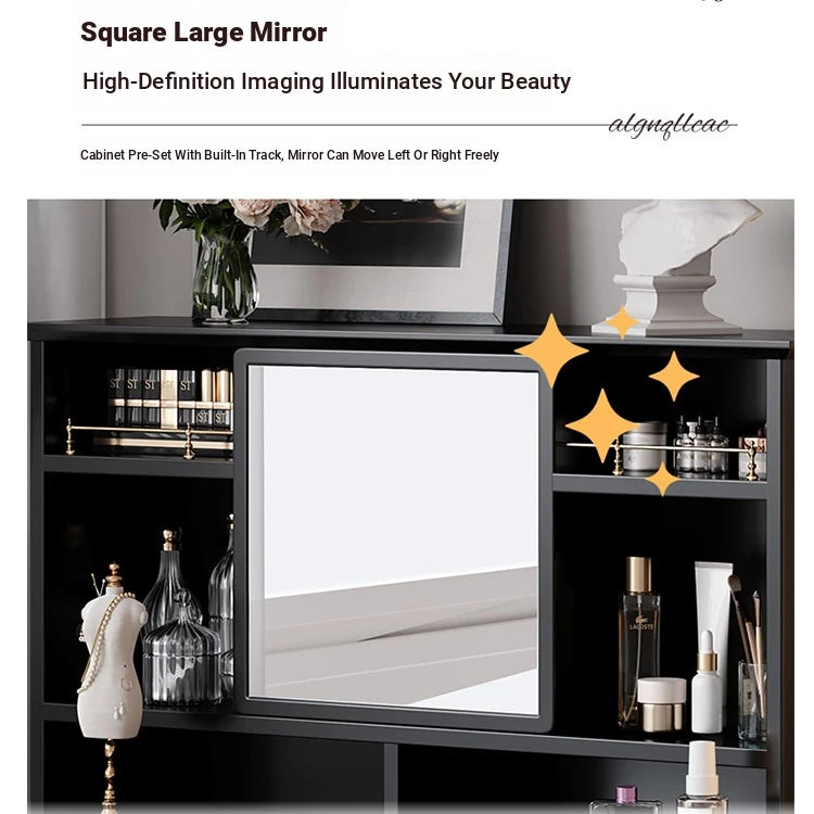 Elegant Black Makeup Table with Multi-Layer Board and Glass - Stylish Vanity Set for Your Beauty Routine fcr-4824