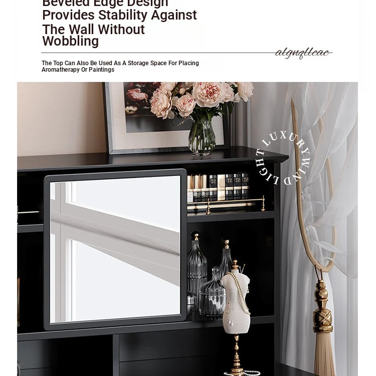 Elegant Black Makeup Table with Multi-Layer Board and Glass - Stylish Vanity Set for Your Beauty Routine fcr-4824