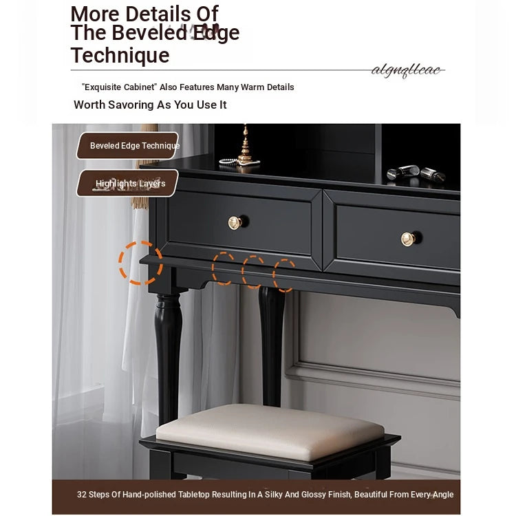 Elegant Black Makeup Table with Multi-Layer Board and Glass - Stylish Vanity Set for Your Beauty Routine fcr-4824