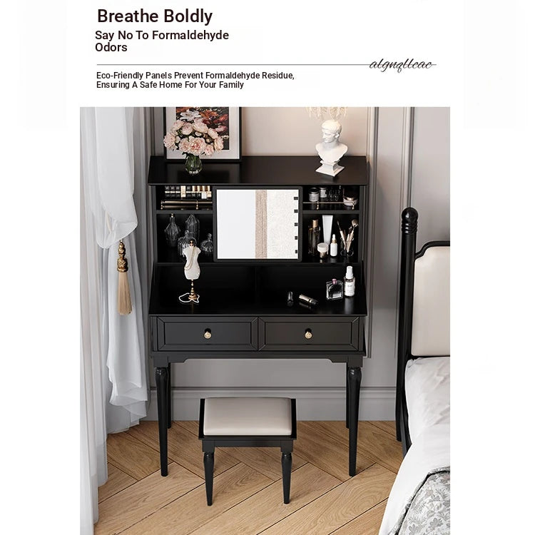 Elegant Black Makeup Table with Multi-Layer Board and Glass - Stylish Vanity Set for Your Beauty Routine fcr-4824