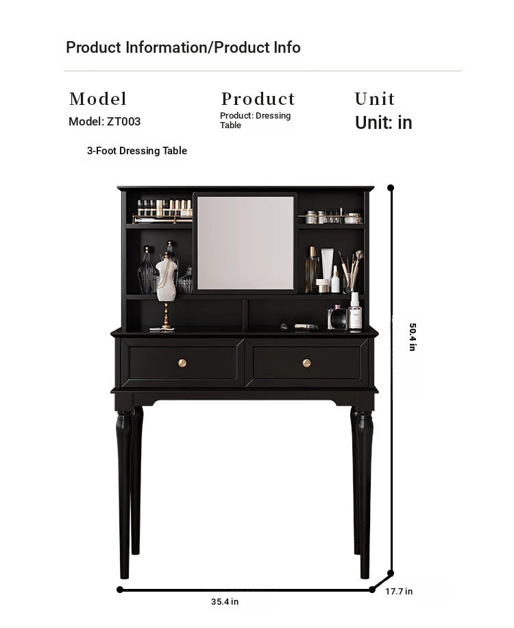 Elegant Black Makeup Table with Multi-Layer Board and Glass - Stylish Vanity Set for Your Beauty Routine fcr-4824
