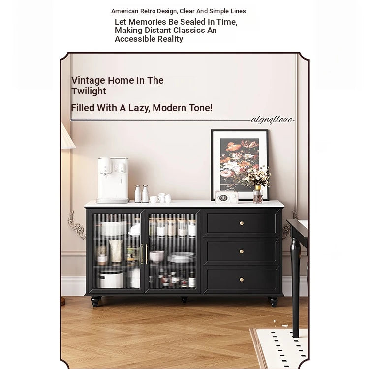 Stylish Multi-Layer Board Cabinet with Glass Doors and Ceramic Top - Modern Storage Solution for Home Decor fcr-4826