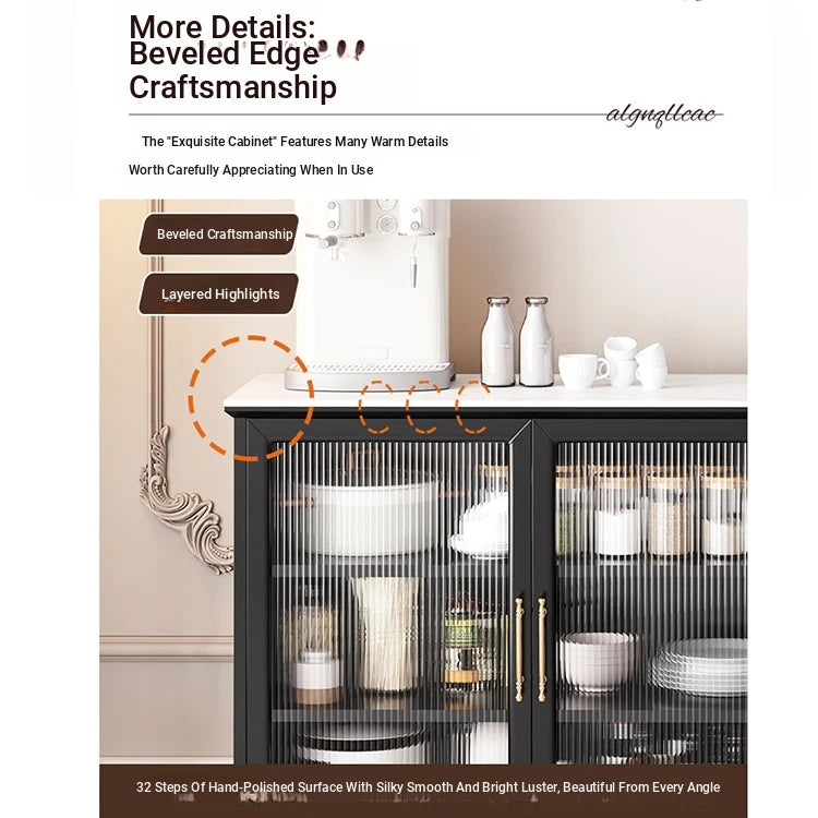 Stylish Multi-Layer Board Cabinet with Glass Doors and Ceramic Top - Modern Storage Solution for Home Decor fcr-4826