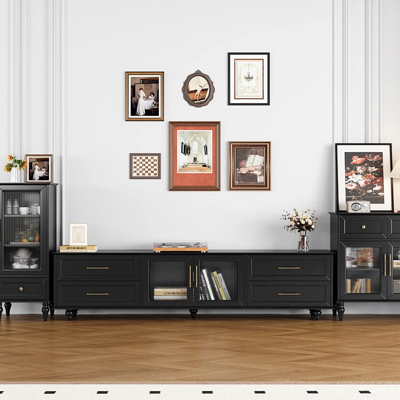 Stylish Black Multi-Layer Board TV Cabinet with Glass Doors – Modern Living Room Furniture fcr-4828