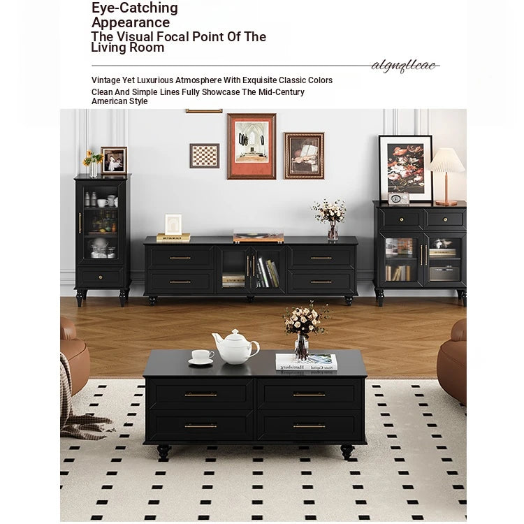 Stylish Black Multi-Layer Board TV Cabinet with Glass Doors – Modern Living Room Furniture fcr-4828